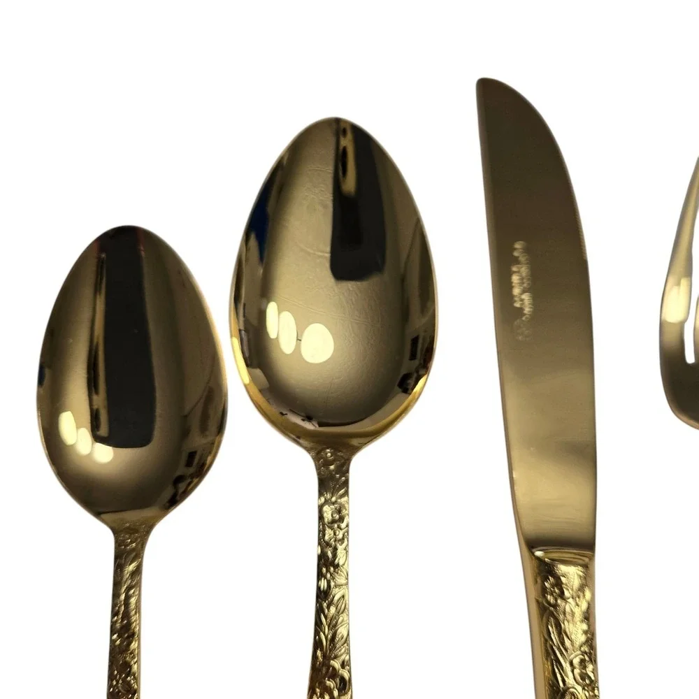 Stanley Roberts Golden Bouquet Flatware Gold Electroplated 5 Piece Place Setting